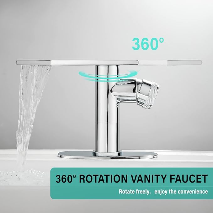 becola Modern Chrome Bathroom Faucet， Waterfall Faucet for Bathroom Sink， Single Hole Bathroom Sink Faucet Cold and Hot Basin Mixer Tap， Single Handle Bathroom Faucet with Adjust Knobs and Deck Plate