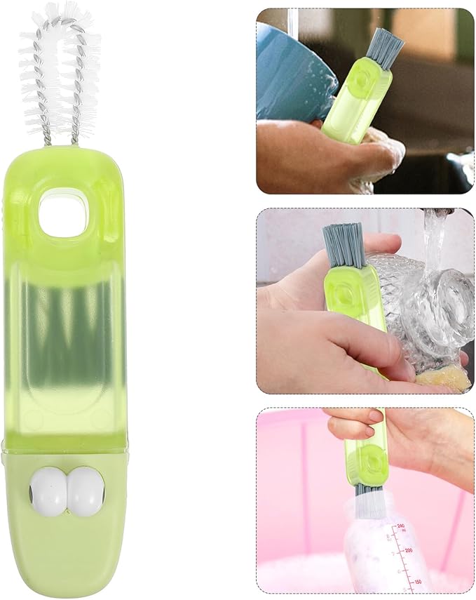 Milisten 3-in-1 Cup Lid Cleaning Brush for Tight Spaces, Portable Kitchen Brush with Crevice Gap Cleaner, Multifunctional Bottle and Straw Scrubber, Mint Green Small Household Tool