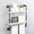Iron Pipe Shelves Industrial Bathroom Shelves with Towel bar,24in Rustic Metal Pipe Floating Shelves Pipe Wall Shelf,2 Tier Industrial Shelf Wall Mounted,Retro White