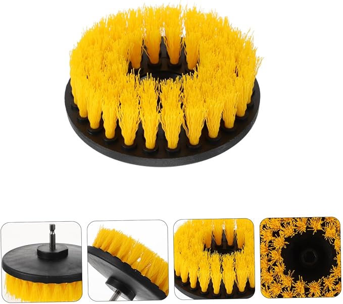 Electric Drill Brush Set 5-inch Yellow Hollow Round Brush Heads Replacement Cleaning Tool for Kitchen Floor Bathroom Surfaces Household Scrubbing