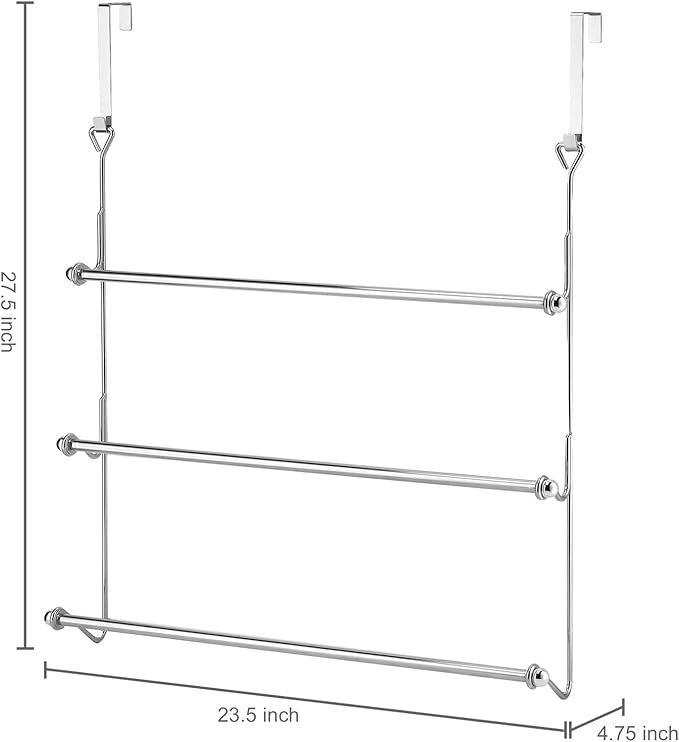 MyGift Chrome-Plated 3-Tier Over The Door Towel Rack - Bathroom Door Towel Holder, Over Shower Door Drying Rack for Towels & Laundry