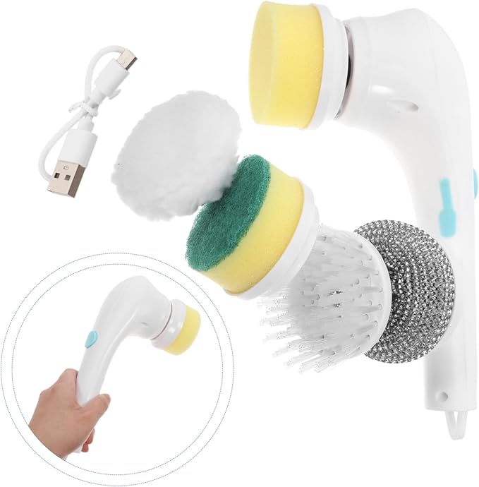 5-in-1 Electric Cleaning Brush Cordless Multi-Function Scrubber for Bathroom and Kitchen Handheld Rotating Shower Brush with Replaceable Heads
