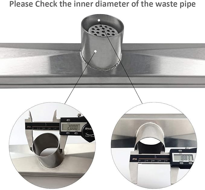 Neodrain 36-Inch Linear Shower Drain with Removable Quadrato Pattern Grate, Brushed 304 Stainless Steel Rectangle Shower Floor Drain, Linear Drain with Leveling Feet,Hair Strainer