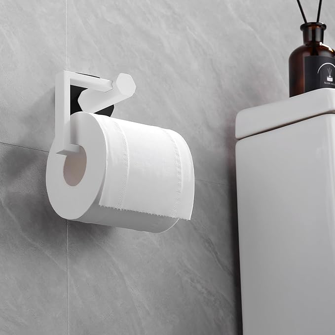GERZWY SUS 304 Stainless Steel Toilet Paper Holder White & Black Finish, Paper Towel Dispenser Tissue Roll Hanger Wall Mounted