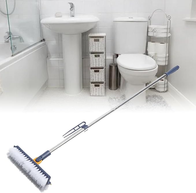 2 in 1 Floor Brush Scrubber, 180 Degree Rotating Long Handle Grout Brush Stiff Bristle Tile Brush for Cleanse Bathroom Kitchen (Dark Blue)