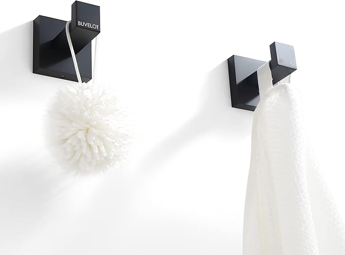 BUVLEOT Bathroom Towel Robe Hook, Wall Mounted, Matte Black,Single,071010-MB Les Series