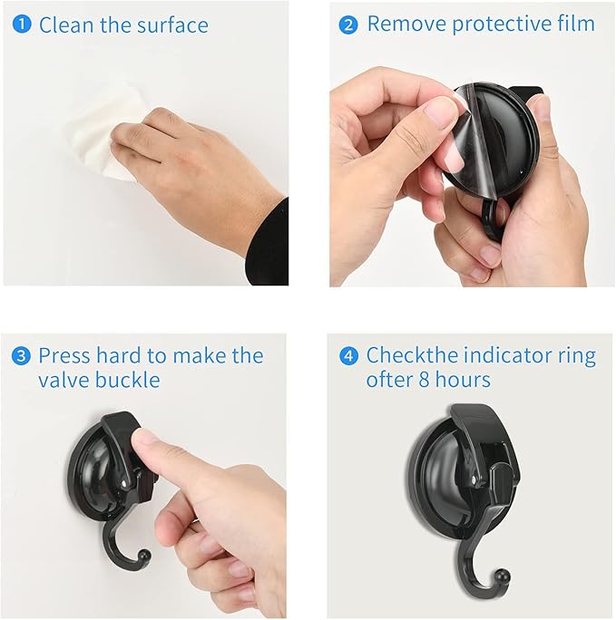 Wreath Hanger,Black-Plated Plished Super Suction for Glass Window, Kitchen， Bathroom and Restroom, 6 Pack