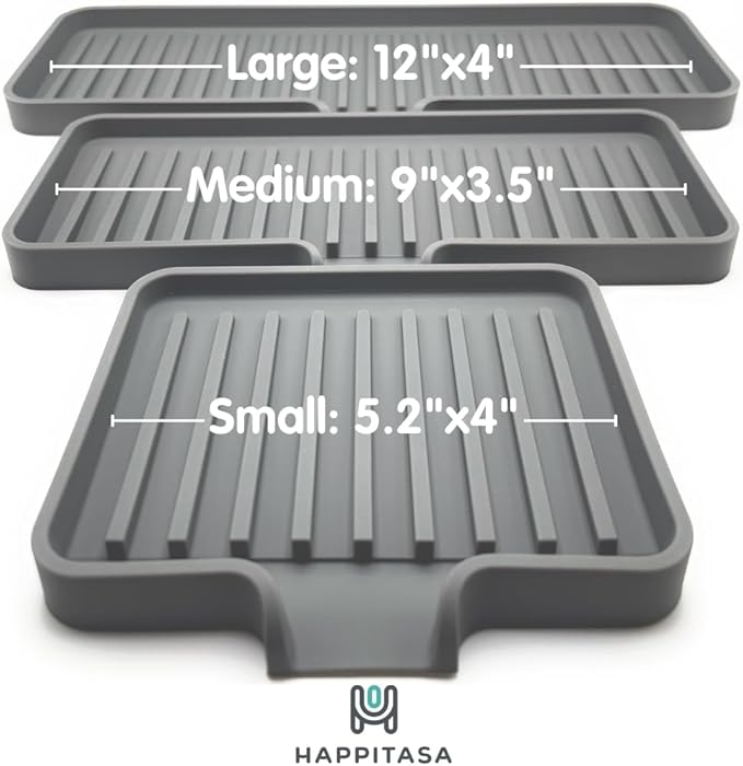 Happitasa Silicone Soap Dish Tray and Sponge Holder with Drain Chute, Pack of 2 | Bathroom and Kitchen Sink Organizer Caddy (Dark Chocolate, 5.2"x4", 7.2 Ounces)