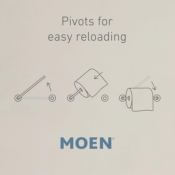 Moen Vale Brushed Nickel Double Post Pivoting Toilet Paper Holder, Wall Mounted Lavatory Tissue Storage for Bathroom, RV, DN4408BN