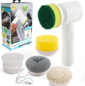 USB Rechargeable 5 in 1 Magic Electric Cleaning Brush - Spin Scrubber for Cleaning with 5 Interchangeable Heads, Electric Scrub Brush for Kitchen, Bath, Multi-Surface Use, Ergonomic Design