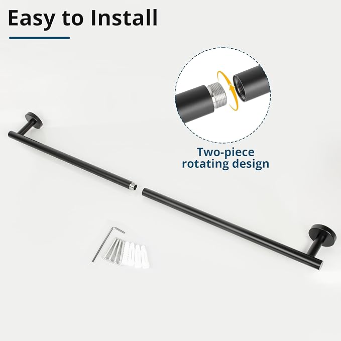 SAYAYO Black Towel Bar for Bathroom, Towel Rack Wall Mounted 31.5 Inch, Towel Rod Towel Holder SUS304 Stainless Steel (Hanging Length 29-Inch)