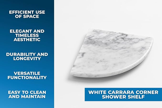 9 Inch Italian White Carrara Marble Corner Shower Shelf Bathroom Caddy, Wall Mounted Shower Shelf, Classic Flatback Design (1)