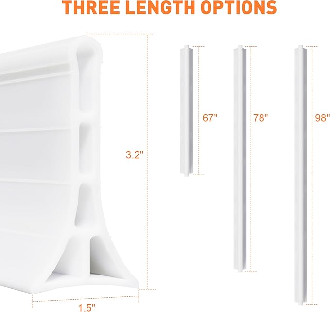 3.2" High Shower Threshold Water Dam 98 Inch Collapsible Self Adhesive Shower Water Splash Guard for Shower Water Blocker for Wet and Dry Separation Bathroom and Kitchen