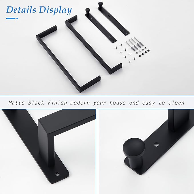 16 Inch Double Towel Bar with Hooks Matte Black, Stainless Steel Bath Shower Towel Rack Wall Mounted Towel Rod Holder for Bathroom