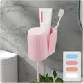Toothbrush Holders for Bathrooms Toothbrush Holders Wall Mounted BPA-Free Tooth Brush Holder with Toothbrush Cup Drilling-Free (Pink)