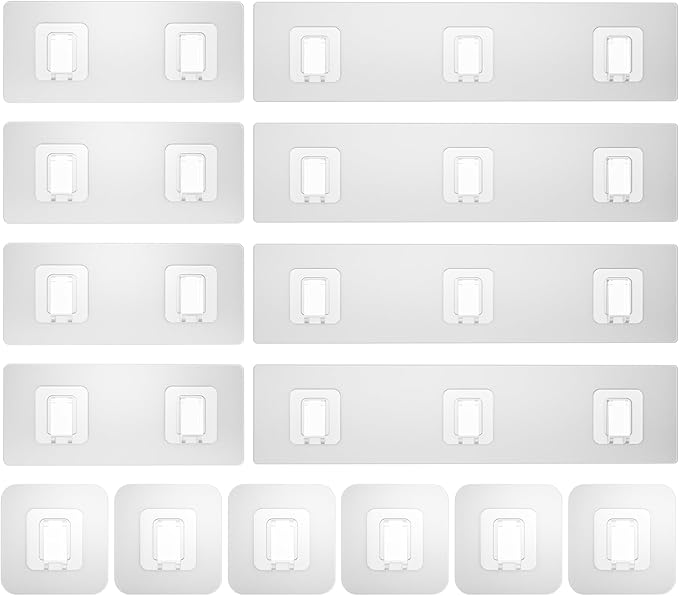 14 Pack Shower Caddy Adhesive Replacement Flat, Transparent Strong Adhesive Hooks, No Drilling, Waterproof Wall Hooks for Shower Caddy, Bathroom Storage Shelves and Kitchen Racks