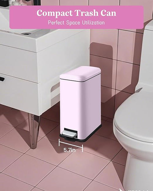1.3 Gallon Trash Can with Removable Inner Bucket, Pink Trash Can with Soft Close lid, Stainless Steel Step Pedal Garbage Can for Bathroom, Living Room