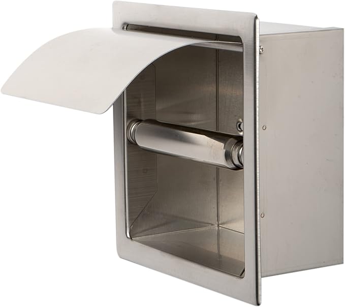 ALFI brand ABTP77-BSS Brushed Stainless Steel Recessed Toilet Paper Holder with Cover
