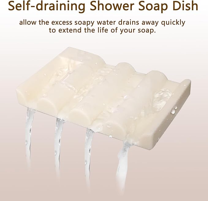 Soap Dish for Shower, Bathroom & Kitchen – Non-Slip, Self-Draining Design to Keep Soap Dry, Extend Soap Life – Easy to Clean, Compact & Durable (Beige, 1 pcs)