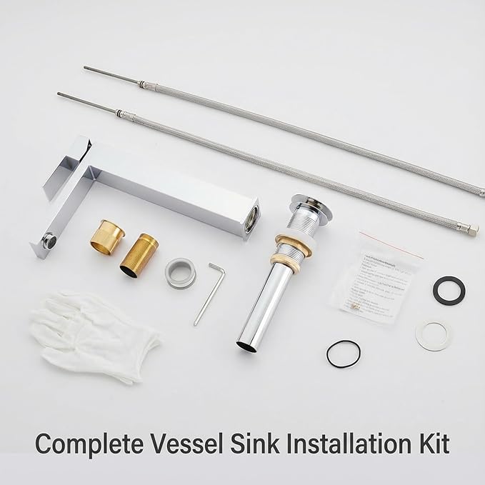 Chrome Vessel Sink Faucet, 1 Hole Single Handle Tall Bathroom Vanity Faucets, Modern Utility Rv Laundry Bath Restroom Mixer Tap with Metal Pop Up Drain and 2 Water Supply Lines