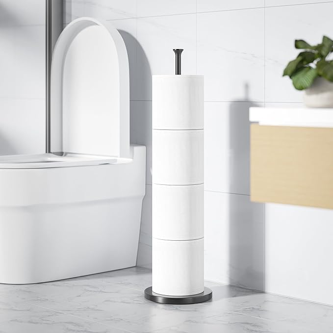 Stainless Steel Toilet Paper Holder Stand – Space-Saving Design for 4-6 Rolls – Modern Freestanding Bathroom Rolls Organizer