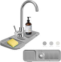 Kitchen Sink Splash Guard Sponge Holder - Silicone Faucet Drip Catcher Tray - Sink Protector - Fits Faucet Tube within 2.5" (Dark Grey, 17.7")