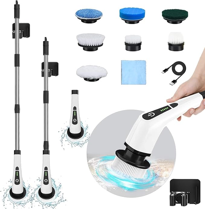 Electric Spin Scrubber for Cleaning Bathroom: Cordless Power Shower Scrubber - Electric Cleaning Brush for Tile Tub
