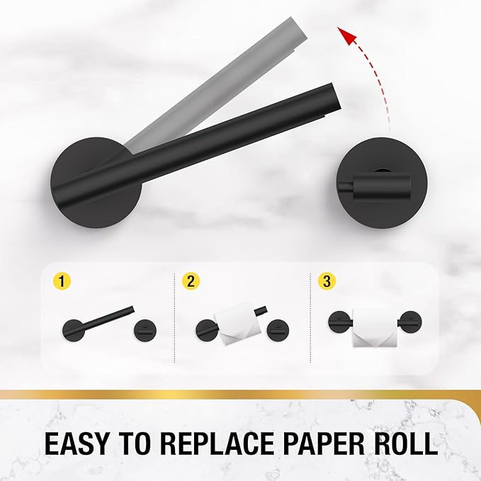HITSLAM Toilet Paper Holder Wall Mount Matte Black, Double Post Pivoting Toilet Paper Roll Holder, SS304 Stainless Steel Bathroom Toilet Tissue Holder