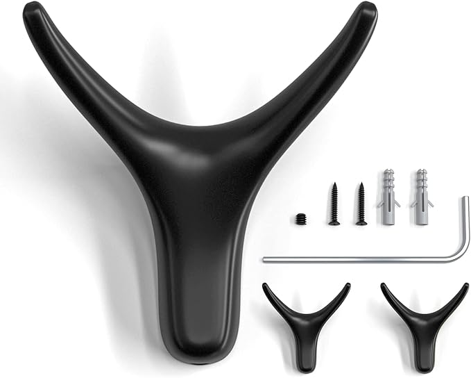 CARAGO Coat Hooks, Towel Hooks for Bathroom,3 Packs Metal Heavy Duty Wall Hooks, Suitable for Cloakroom, Living Room, Kitchen, Bathroom, for Hanging Clothes, Hats, Bags, Towels (Black Matte)