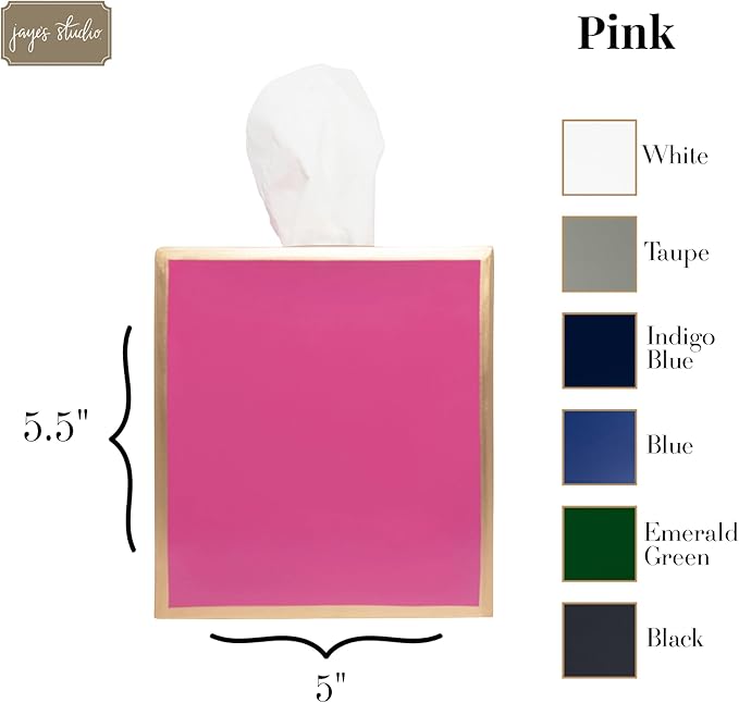 Jaye’s Studio Decorative Square Tissue Box Cover Pink Tissue Holder for Bathroom Bedroom & Home, Metal Tissue Box Holder, Pink Tissue Box Cover Cube, Facial Tissue Dispenser & Farmhouse Decor (6x6x5)