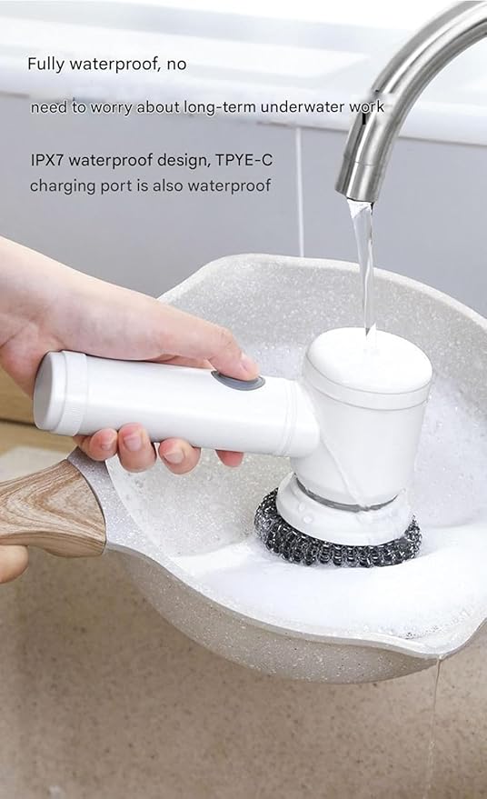 Electric Cleaning Brush Household Multi-Functional Handheld Dishwashing Brush 360° Rotation with 5 Brush Heads Waterproof Body for Dishwashing, Kitchen Cleaning, Door and Window Cleaning