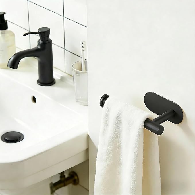 2 Packs Toilet Paper Holder No-Drill Self-Adhesive Towel Rack Stainless Steel Waterproof Rustproof Roll Paper Holder for Bathroom Washroom RVs (Black)