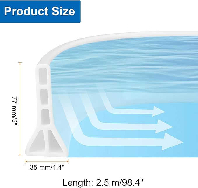uxcell 98" Collapsible Shower Barrier Stopper 3" High Self-Adhesive Shower Water Splash Guard Blocker for Bathroom Kitchen Wet and Dry Separation, White (Hollow, Triangle)