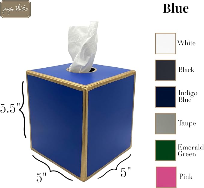 Jaye’s Studio Square Tissue Box Cover Cube, Facial Tissue Holders Decorative Tissue Box Holder for Bathroom Accessories Gold Bedroom Accessories Desk & Home Decor, Metal Tissue Box Cover Blue (6x6x5)