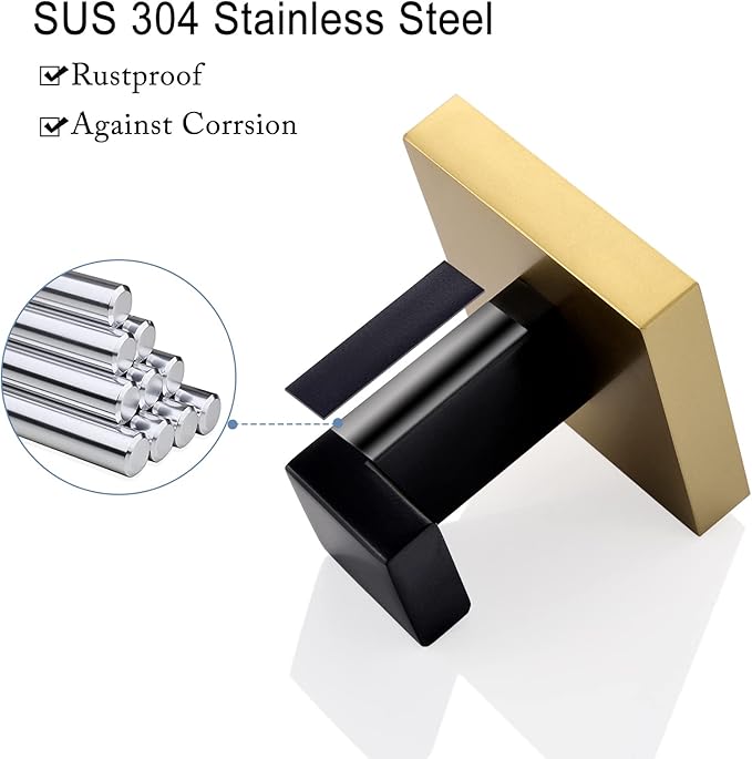 TQKAG Bathroom Towel Hook Coat Black and Gold Robe Clothes Bath Wall Hooks for Kitchen Garage,Stainless Steel Wall Mounted