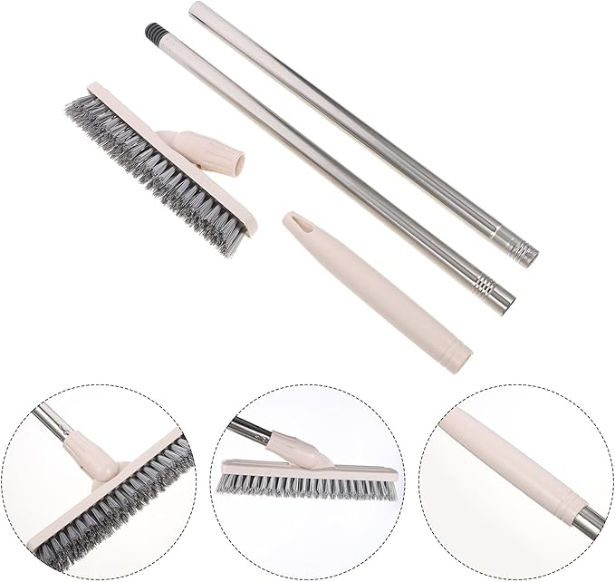 GANAZONO Long Handle Floor Scrub Rotatable Brush with Stiff Bristles for Tile Grout and Floor Crevice Cleaning, Beige Household Bathroom and Kitchen Cleaning Tool