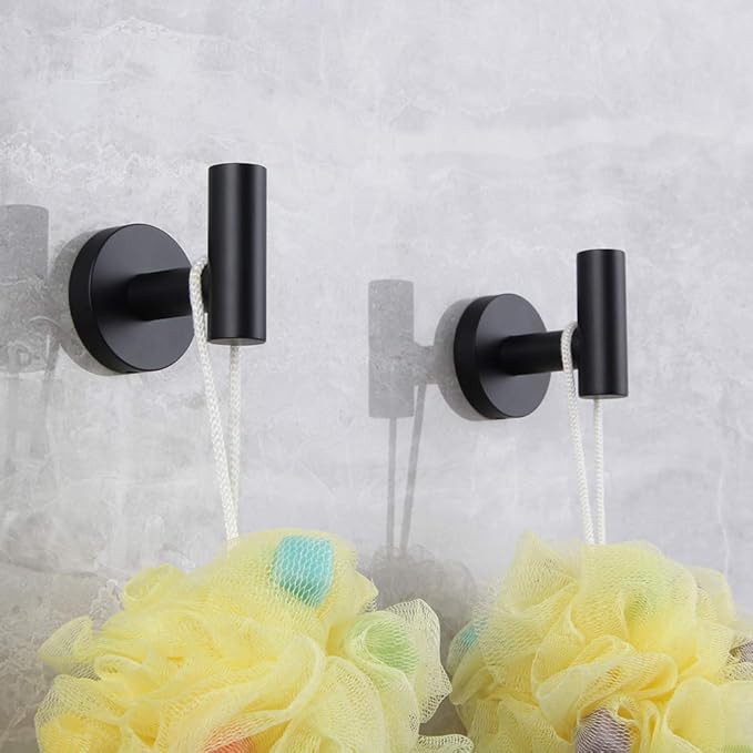 Matte Black Bathroom Accessories Kit 5-Pieces Bathroom Hardware Set Wall Mounted - Includes 24" Double Towel Bar, 12" Hand Towel Bar, Toilet Paper Holder, 2X Robe Towel Hooks …