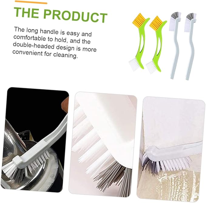 4pcs Deep Cleaning Brush with Double Head for Sink and Tile Grout Hard Bristle Corner Scrubber with Extended Handle for Thorough Household Cleaning