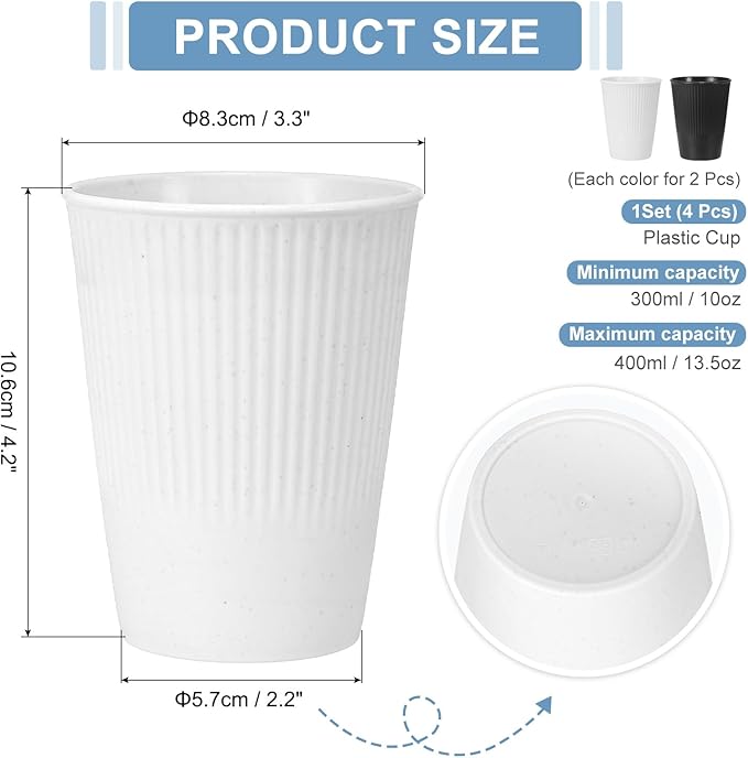 uxcell 4 Pcs Simple Toothbrush Cup, 3.3 x 3.3 x 4.2 Dishwasher Safe Bathroom Tumbler Reusable Plastic Cup Set for Storing Toothpaste Combs, Black/White