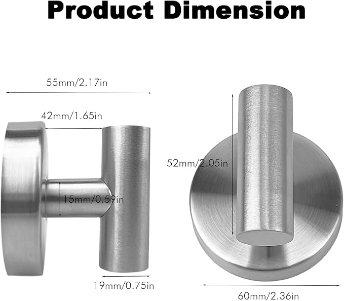 10 PCS Suction Cup Shower Towel Hooks, Wall Mount Robe Holder, Heavy Duty No Drill Wall SUS304 Waterproof Stainless Steel Hooks for Bedroom, Bathroom, Kitchen, Hotel and Office (Brushed Nickel)