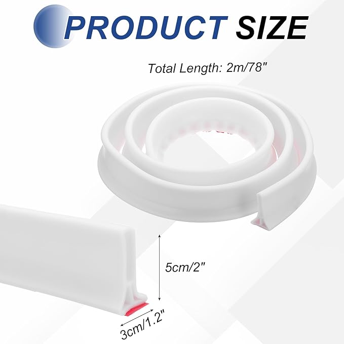 PATIKIL 2" Collapsible Shower Threshold Water Barrier, 78 Inch Self Adhesive Shower Door Bottom Seal Silicone Water Splash Guard for Bathroom Kitchen, White (6.5 Feet)