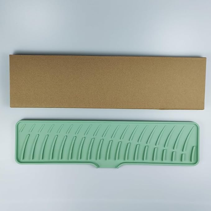 Silicone Faucet Mat for Kitchen Sink Bathroom Faucet Pad Sink Splash Guard Soap Sponge Holder Dish Drying Mat Double Side Available 2in1 Drainer Mat Heat-resistant 16.54x3.94in Green