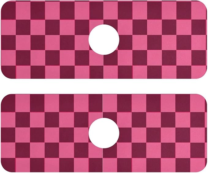 Checkered Hot Pink Kitchen Sink Splash Guard Sink Faucet Mat Faucet Handle Drip Catcher Drain Mats for Kitchen Bathroom Countertop Absorbent Dish Drying Pad 2Pack 14.7x5.4IN