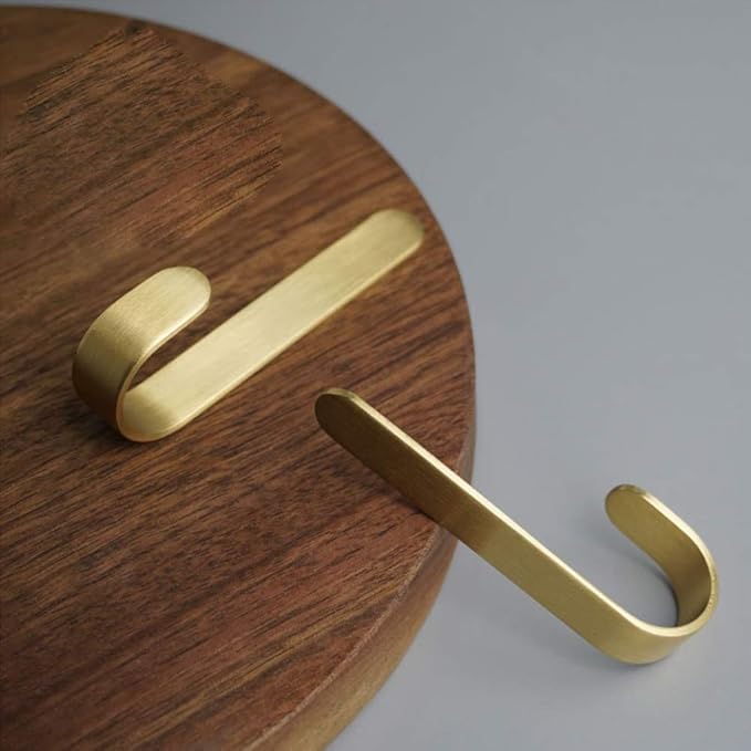 Brass Bath Towel Hook, Brushed Gold Coat Robe Clothes Hook for Bathroom Kitchen Garage Wall Mounted (Pack of 2), No Screw Need