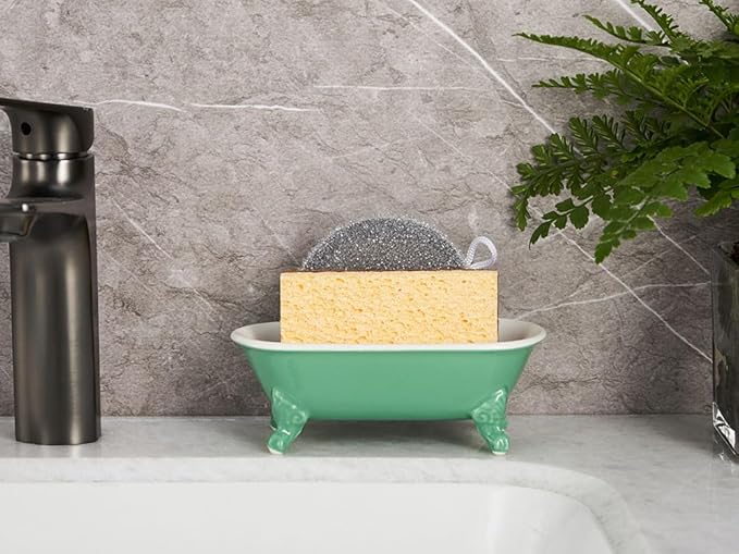 6.5" Ceramic Mini Decorative Clawfoot Bathtub Bar Soap Dish, Kitchen Sponge Holder and Shower Tray for Bathroom, 1 Pack(Mermaid)