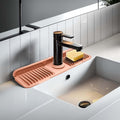 Pink Button Style Faucet Drip Catcher – Silicone Faucet Mat for Kitchen Sink, Leak-Proof Splash Guard with 6° Slope | Behind Faucet Draining Mat Easy Gadgets for Bathroom Kitchen Countertops17.7"