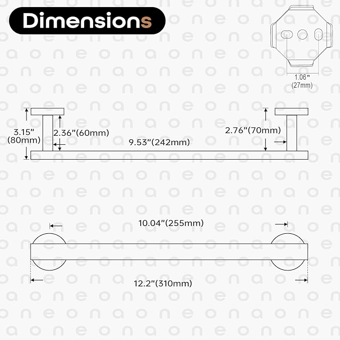 12 Inch Bathroom Towel Bar Bath Towel Rack Kitchen Towel Holder Towel Ring Wall Mounted SUS304 Stainless Steel Oil Rubbed Bronze AN4001ORB-L12