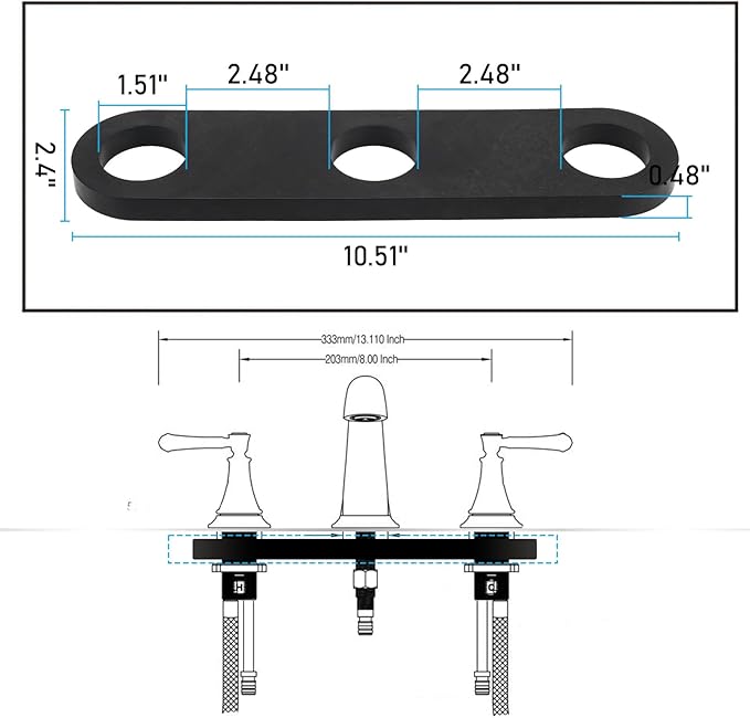 Faucet Stabilization Plate for Delta Rp37490 Victorian Sink Retaining Plate, Faucet Reinforcement Plate Baseplate 3 Hole Under Sink Faucet Bracket, Black