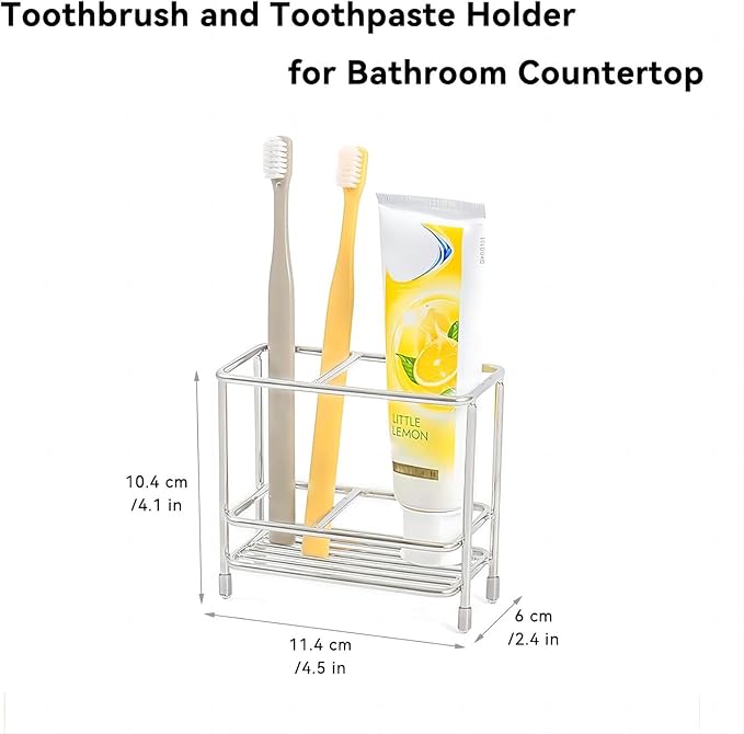 T.R.Sani. Electric Toothbrush Holders for Bathrooms, Toothbrush and Toothpaste Holder for Countertop, Bathroom Accessories for Razor, Comb's Storage-Two Slots, Stainless Steel, Silver