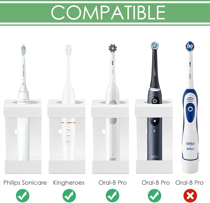 Electric Toothbrush Holder Wall Mounted, Toothbrush Stand with Diatomite Dish, Self Adhesive Storage Rack for Bathroom (White)